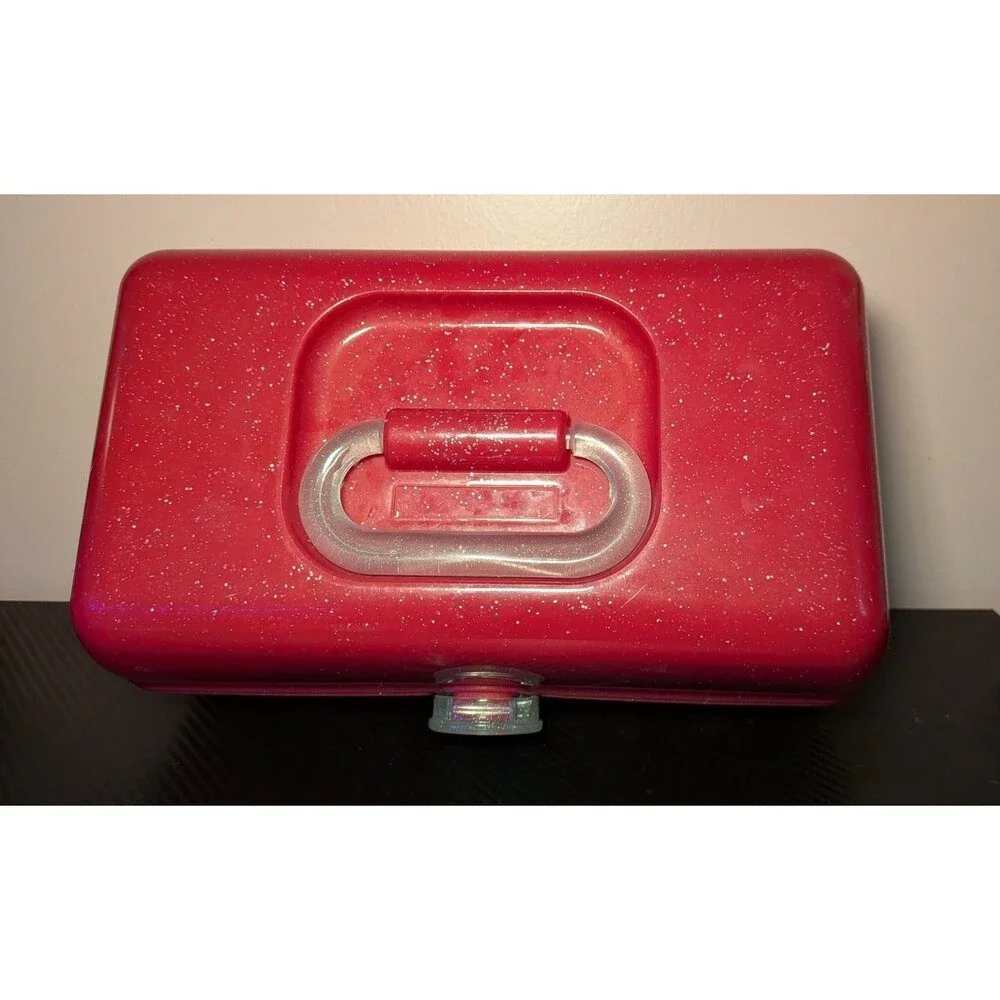 Caboodles On-The-Go Girl Storage Organizer Case Deep Pink Sparkle Over Deep Pink